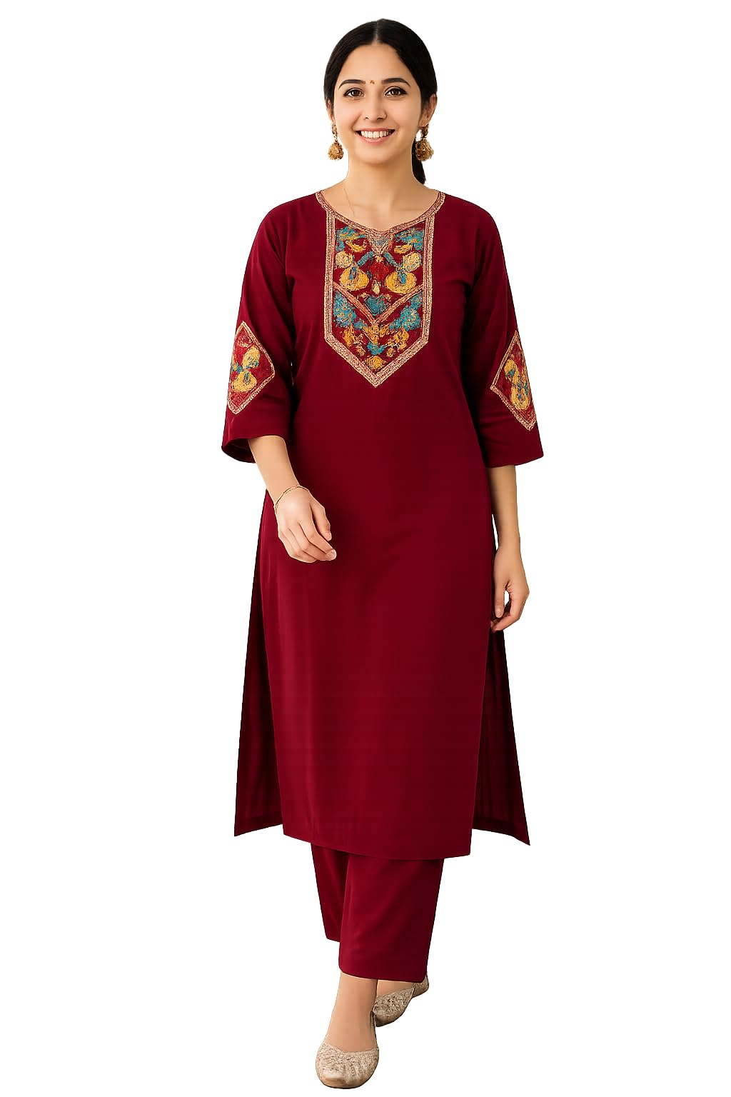 KLOSIA Women Embroidery Straight Kurta and Pant Set with Dupataa Maroon-picture-17