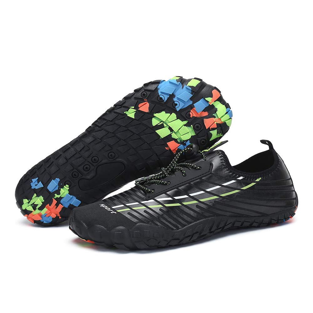 Unisex Barefoot Water Shoes Quick Dry Water Sports Shoes Beach Swimming Yoga Lightweight Breathable Exercise Walking Beach Driving Black 9.5 Men/10.5 Women US 10.43''Heel to Toe