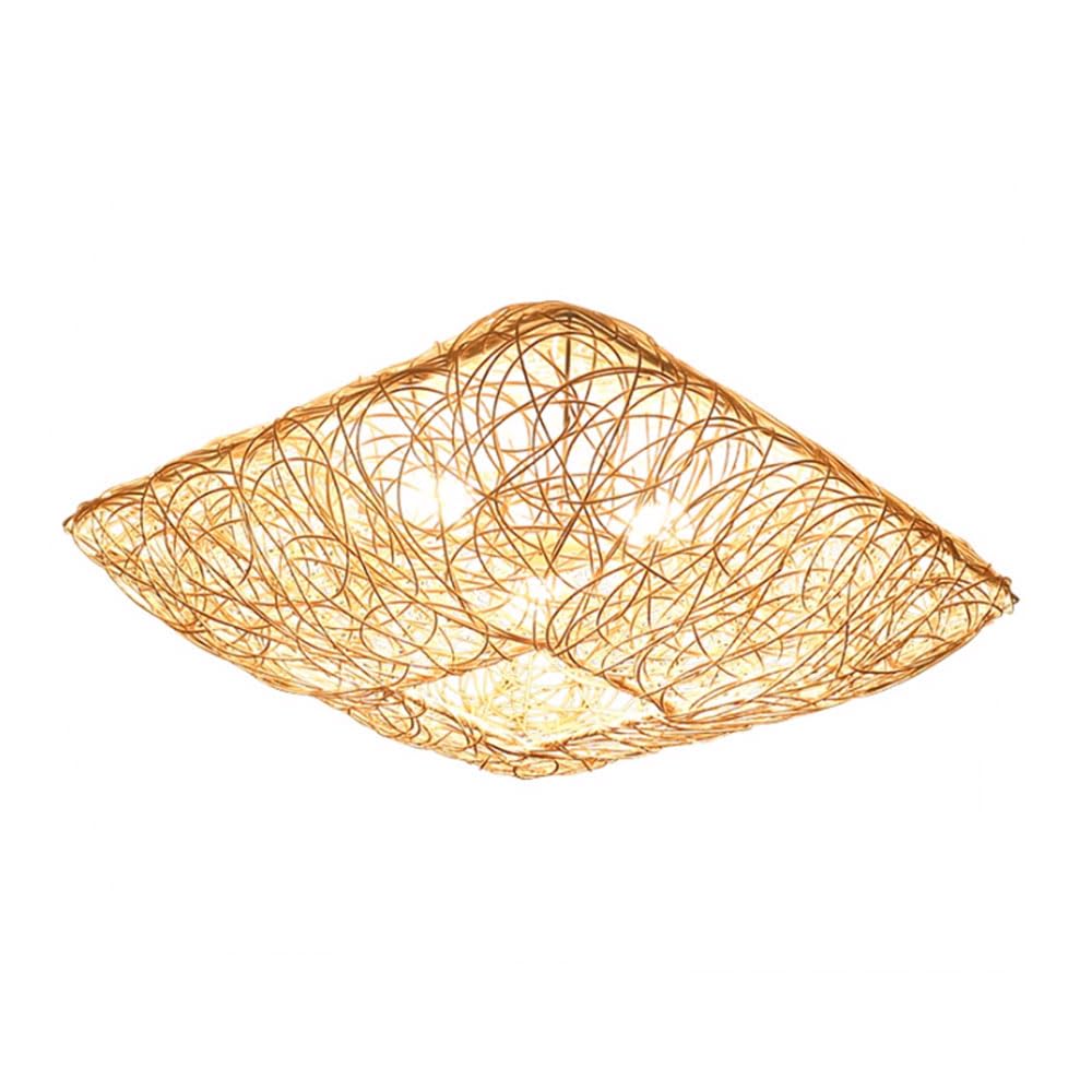 OZBMA Square Semi Flush Mount Ceiling Light Natural Chandelier Woven Rattan Industrial Sconce Spot Lights, E26/27 Lantern Pendant Lamp for Living Room, Bedroom, Hallway (size_name 60CM)