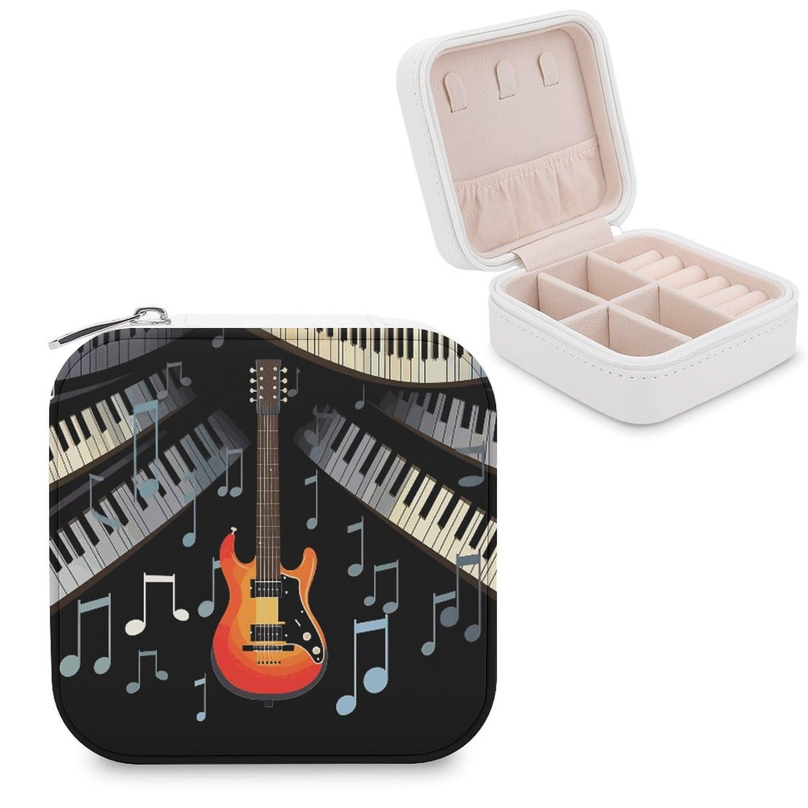 JTREHY Guitar Piano Pattern Jewelry Box Personalized PU Jewelry Box Exquisite Jewelrys Organizer Case Small Portable Jewellery Storage Holder for Rings Earrings Necklaces Gifts