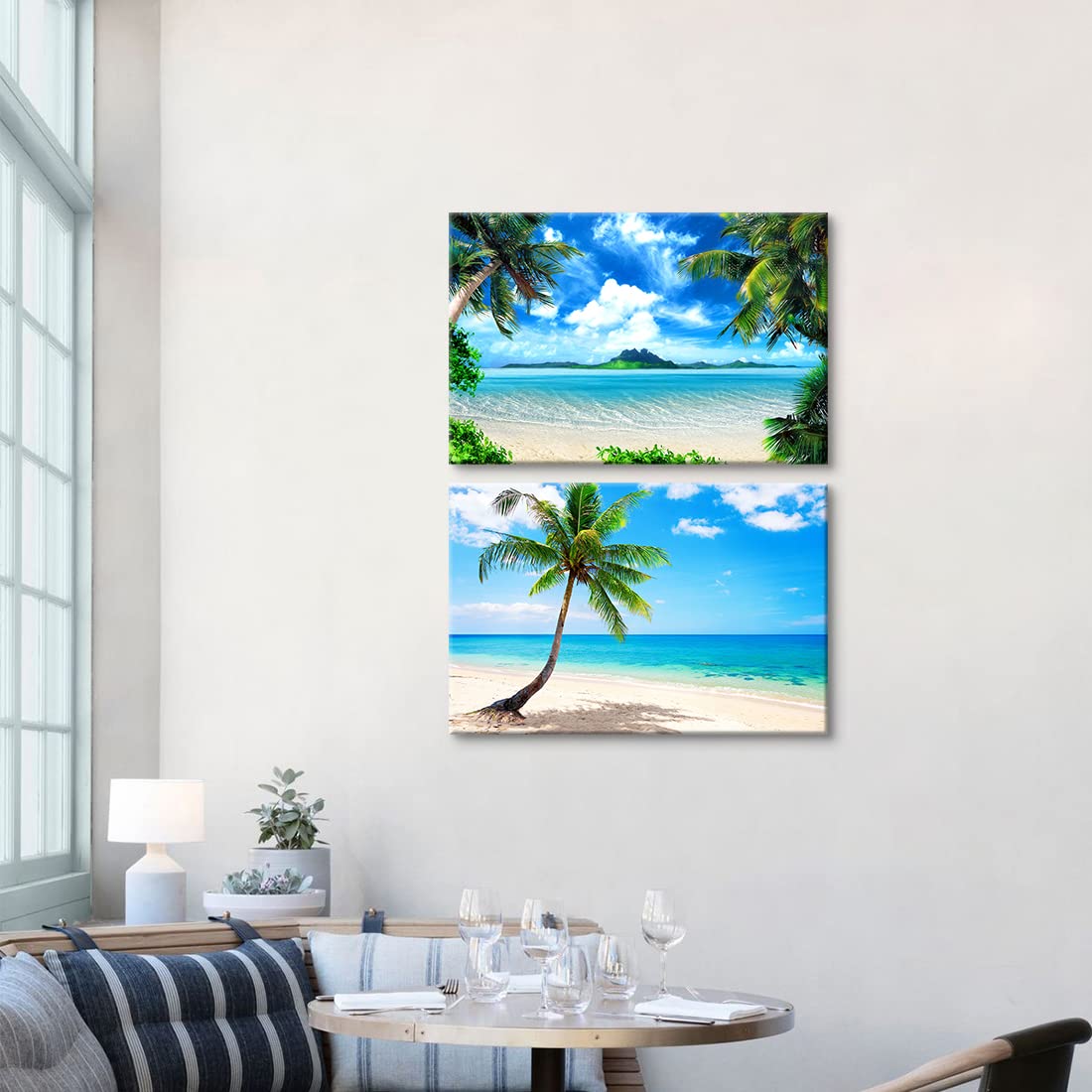 Amazon.co.jp: 海 アートパネル 2枚セット 飾り絵 青空 曇り ビーチ