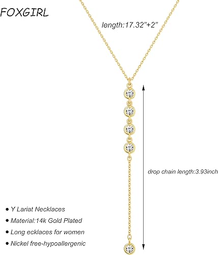 Miniatura 5 de Foxgirl Lariat - Collar de oro para mujer, delicado collar largo chapado en oro de 14 quilatesplata en forma de Y, collar de moda en capas de cadena
