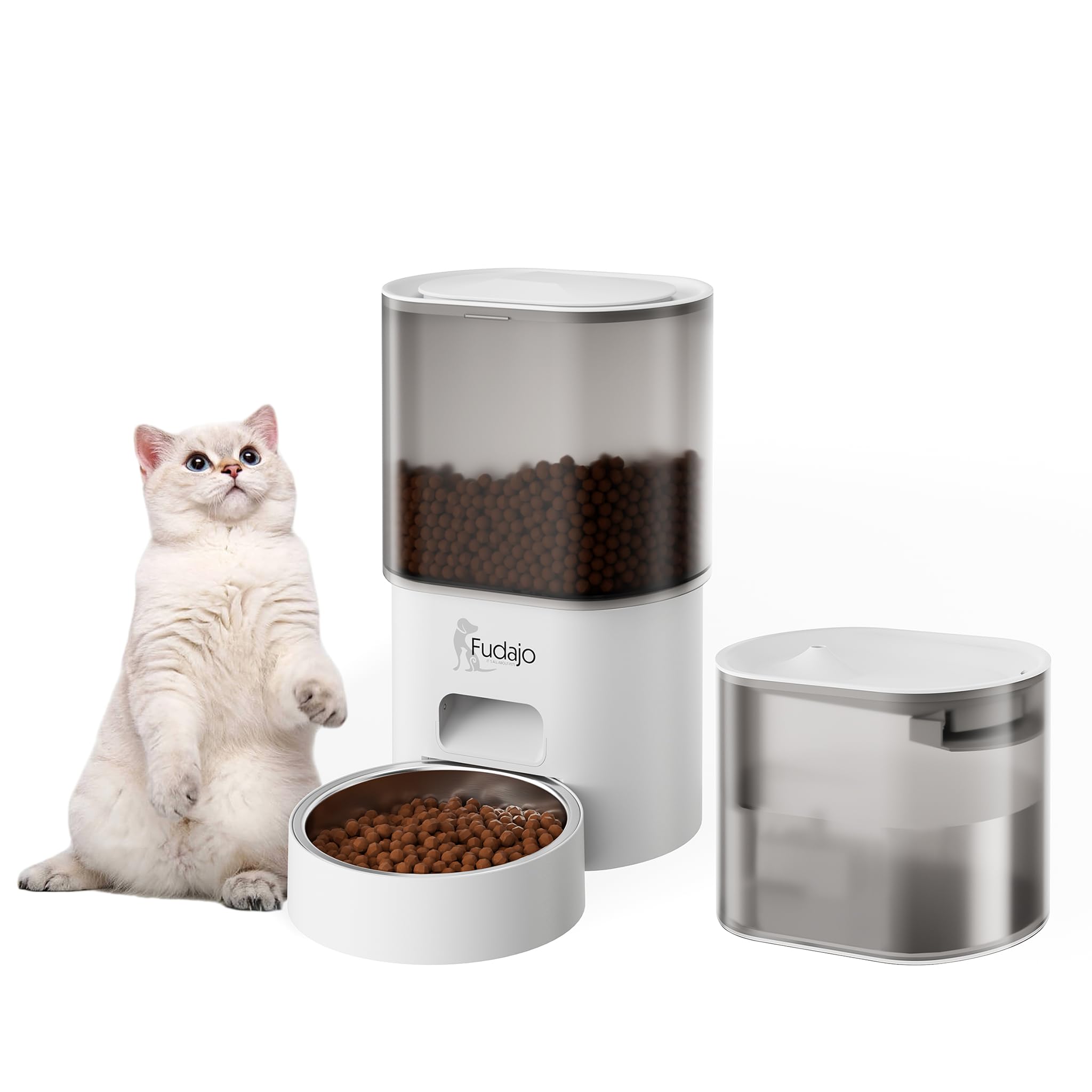 Fudajo Comedero y Bebedero Blanco automático para Mascotas 3L/2,5L Control por App. diseño Compacto, fácil de Limpiar, Ideal para Gatos y Perros dispensador de pienso y Fuente de Agua