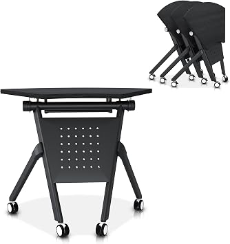 Folding Conference Table, Flip-Top Conference Room Table with Wheels, Mobile Fan-Shaped Splicable Training Room Tables for Seminar & Home Office 4Packs