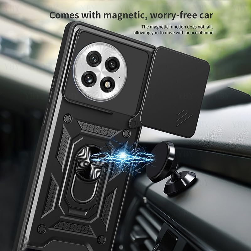 Image of Spazy Case OnePlus 13 5G Back Cover | Heavy Duty Hybrid Case with 360 Degree Rotating Finger Ring Holder + Slider Shutter Camera Protection Cover for OnePlus 13 5G - Black