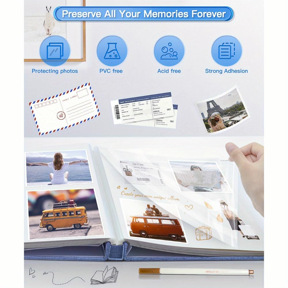 NYSDM Lniany samoprzylepny album do scrapbookingu Zachowaj wspomnienia ze ślubu, dziecka, rodziny, podróży, rustykalna książka pamiątkowa z klejącymi stronami