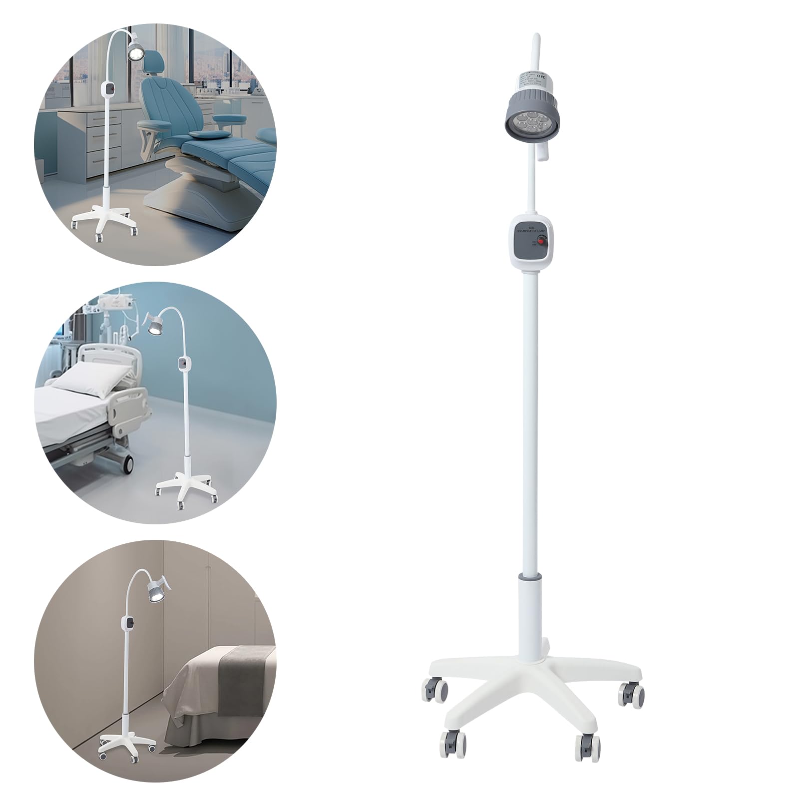 Lampe d'examen chirurgicale LED à intensité variable avec 5 rouleaux et bras pivotant à 360 °, 7500 lux, hauteur réglable, pour dentiste, cabinet médical