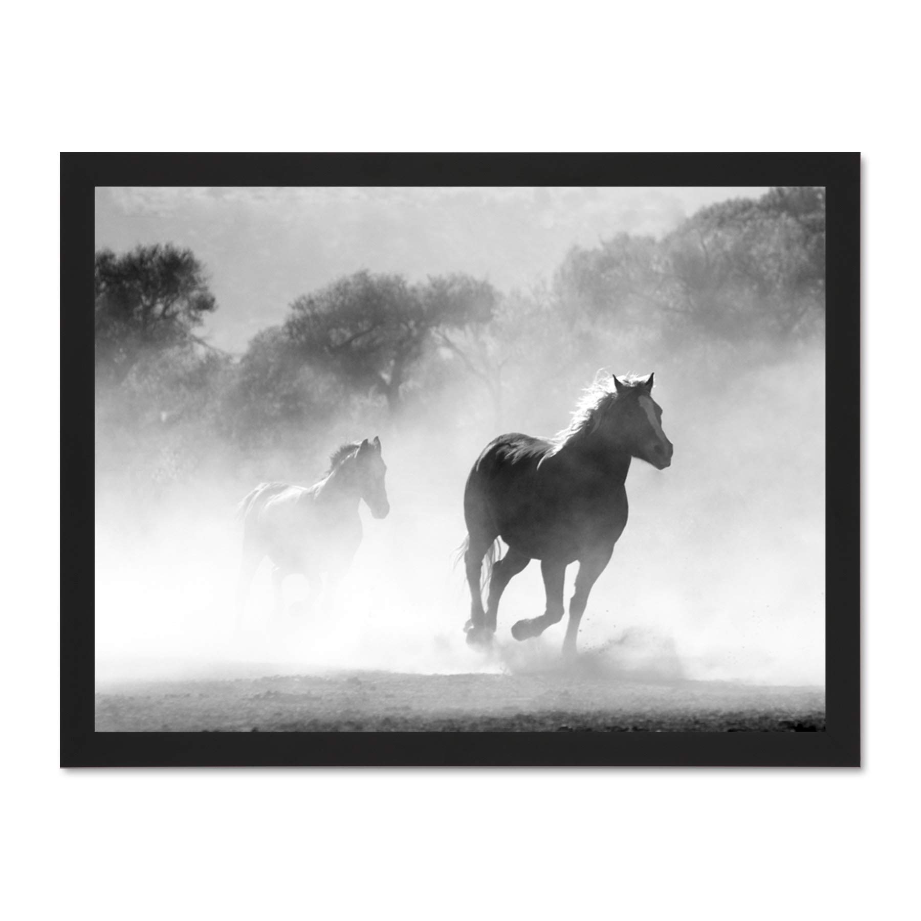 Horses Running Mist BW Large Framed Art Print Poster Wall Decor 18x24 inch