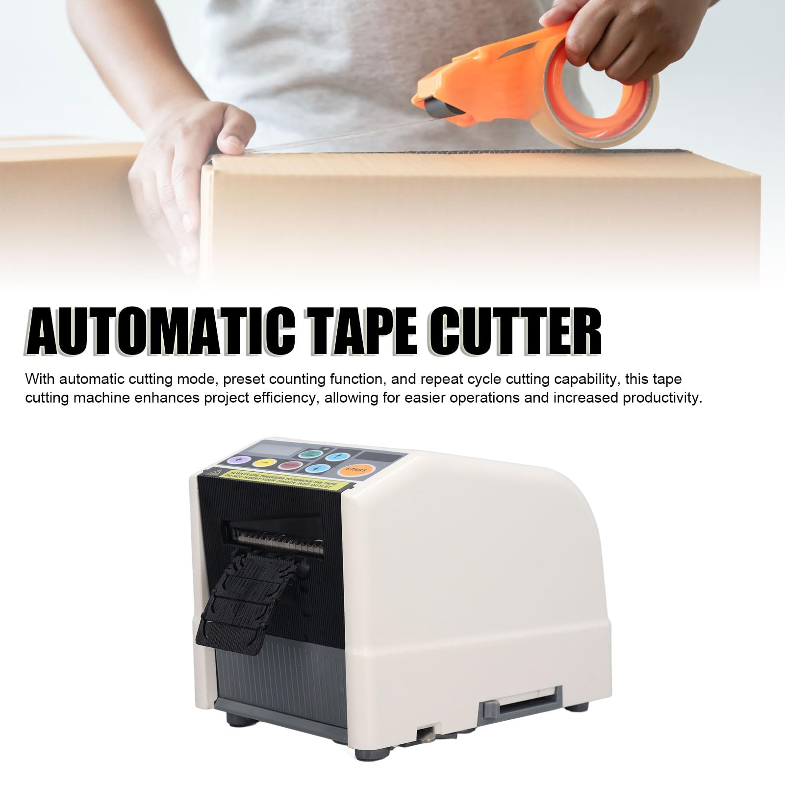Luocute Dispensador Automático de Cinta, Cortador de Cinta Adhesiva, Ancho 6-60 Mm, Longitud 5-999 Mm, for Embalaje y Sellado (Enchufe europeo 220-240V)