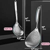 Vista 3 de KAYCROWN Skimmer - Cuchara ranurada, paquete de 2 cucharones de acero inoxidable para pasta y araña, para freír y cocinar, cuchara coladora de cocina