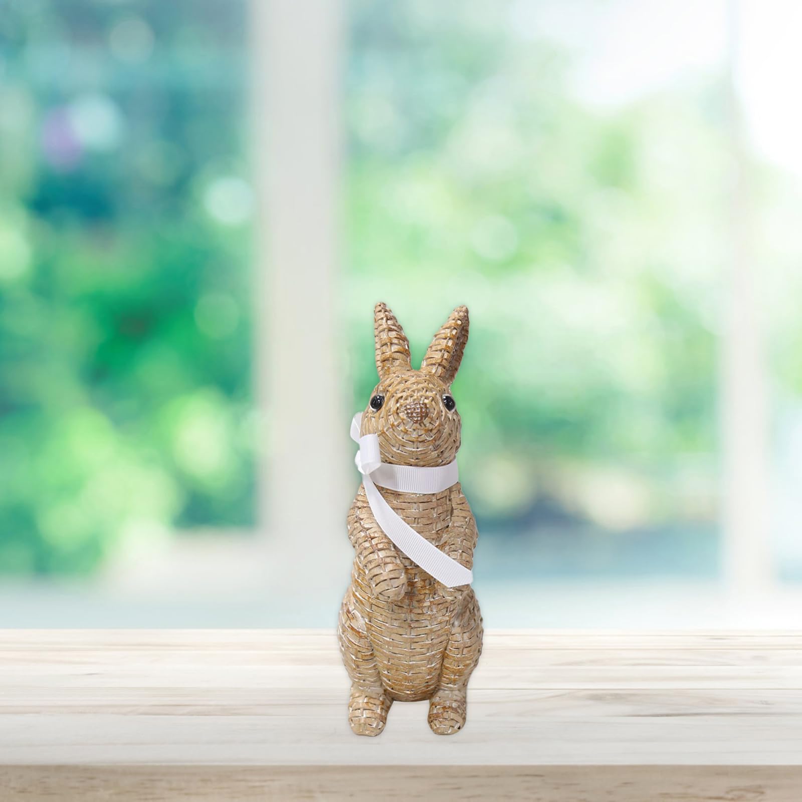Rattan-Kaninchen-Schleife, Kunstharz-Ornamente für Zuhause, Hof, Rasen, Tischplatte und Osterdekoration, um die Osteratmosphäre zu verbessern, bevorzugte Ostergeschenke (20,6 cm braune