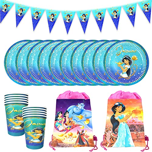 Prinzessin Jasmin Cumpleaños Vajilla Hilloly 23 Pcs Jasmin Vajilla Aladdin Fiesta Decoración Set...