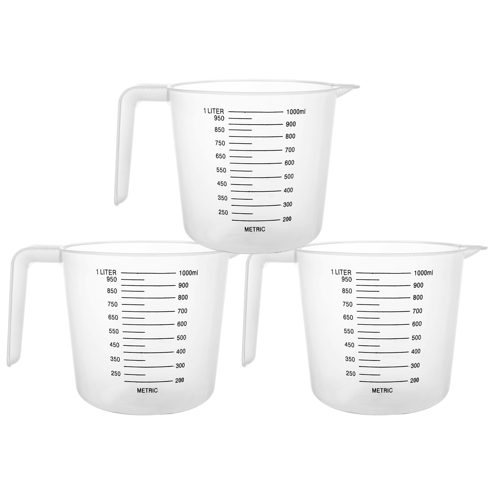 ASelected 3pk Plastic Measuring Jugs 1 Litre, Clear Measuring Cup with Handle Plastic Jugs with Easy-to-Read Measurements for Kitchen Baking with Measuring Scale Easy Pour