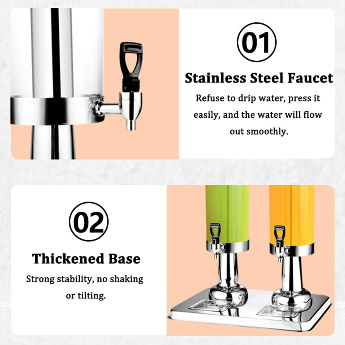 Dispensador de zumo con grifo de acero inoxidable, recipiente de bebidas para cócteles, agua, té y café, ideal para fiestas y picnics, compatible con cubitos de hielo
