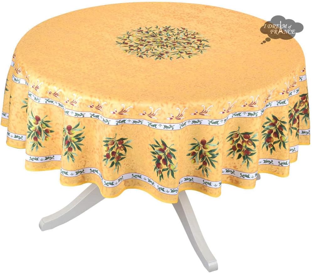 Provence Olivier Yellow French Provencal Polyester Tablecloth - 70" Round