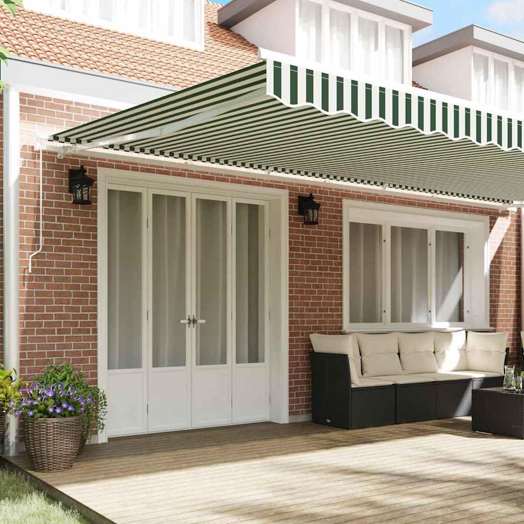 Tessuto di ricambio per tenda da sole, 6 x 3 m, robusto tessuto per tenda da sole, verde e bianco, in poliestere 240 g/m², tessuto di ricambio con mantovana, per tenda da sole, balcone