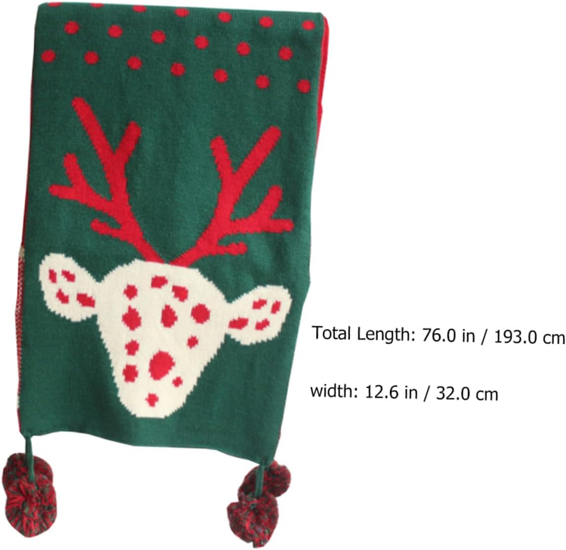 Christmas Deer Pattern Double-sided Knitted Wool Scarf for Women, Green Winter Lady Wool Scarf Neck Warmer, Soft Warm Xmas Cold Weather Accessory