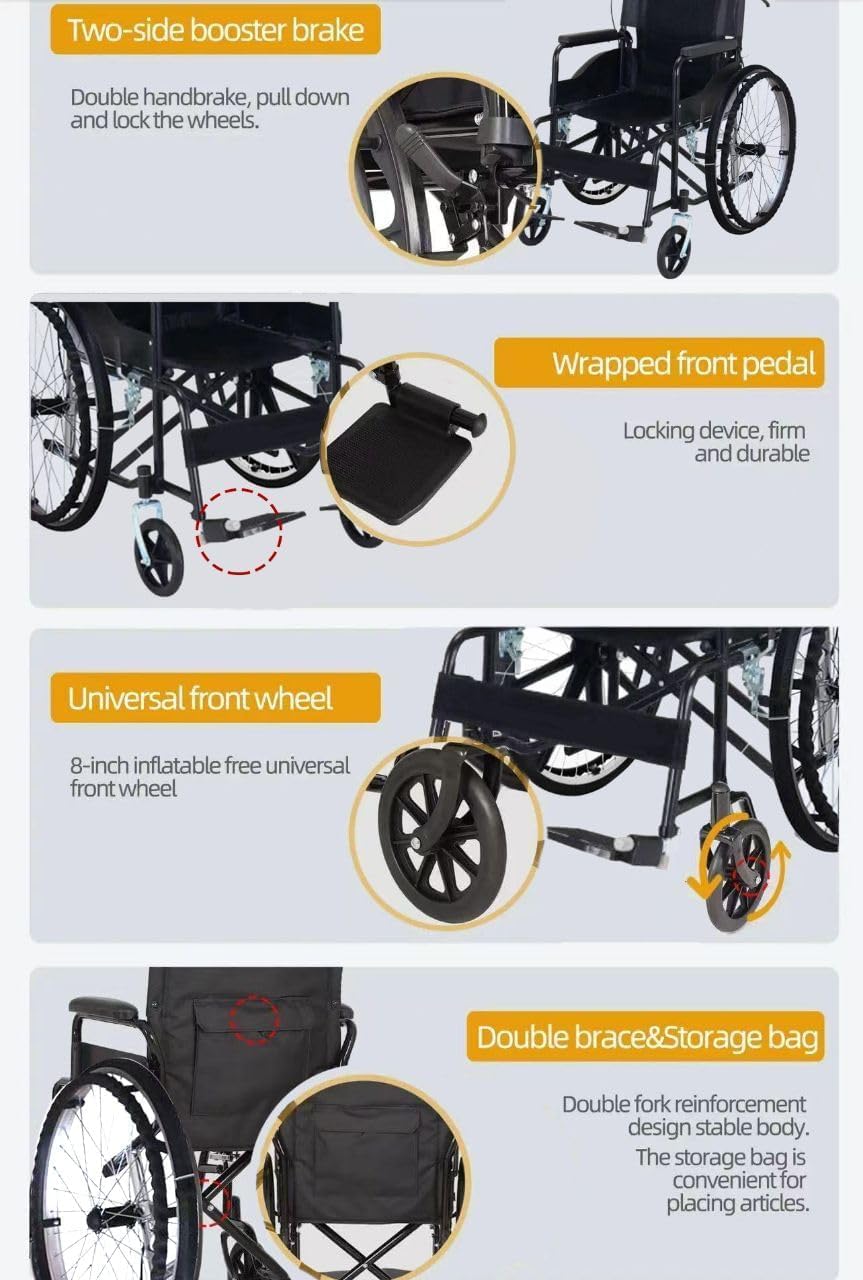 Silla de ruedas plegable, ligera, autopropulsada con ruedas grandes, silla de ruedas de tránsito con ruedas de liberación rápida, diseño resistente, asiento de 18.1 pulgadas
