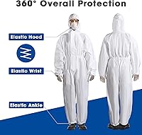 Vista 2 de TrelaCo Trajes desechables de 5 piezas XL para materiales peligrosos con capucha, impermeable, traje de pintor, transpirable, de cuerpo completo