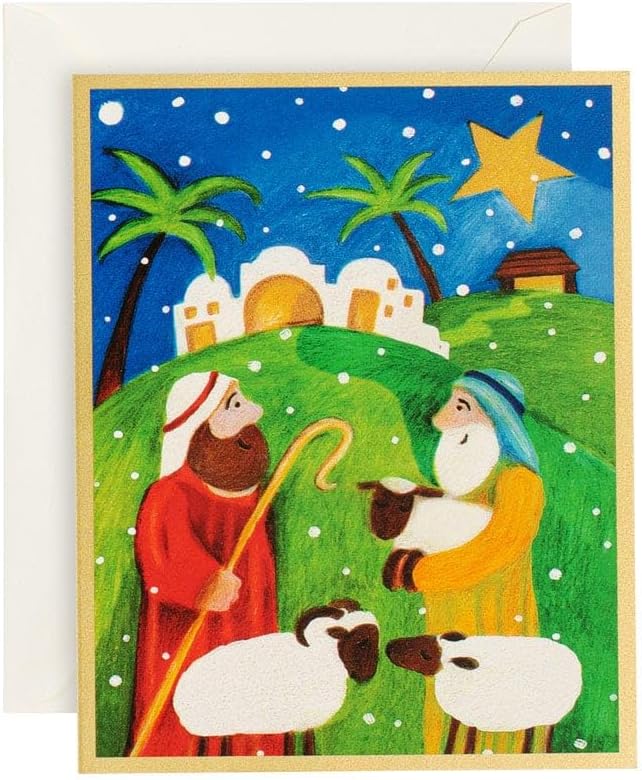 Caspari Entertaining Shepherds Christmas Cards with Unlined Envelopes, Box of 16
