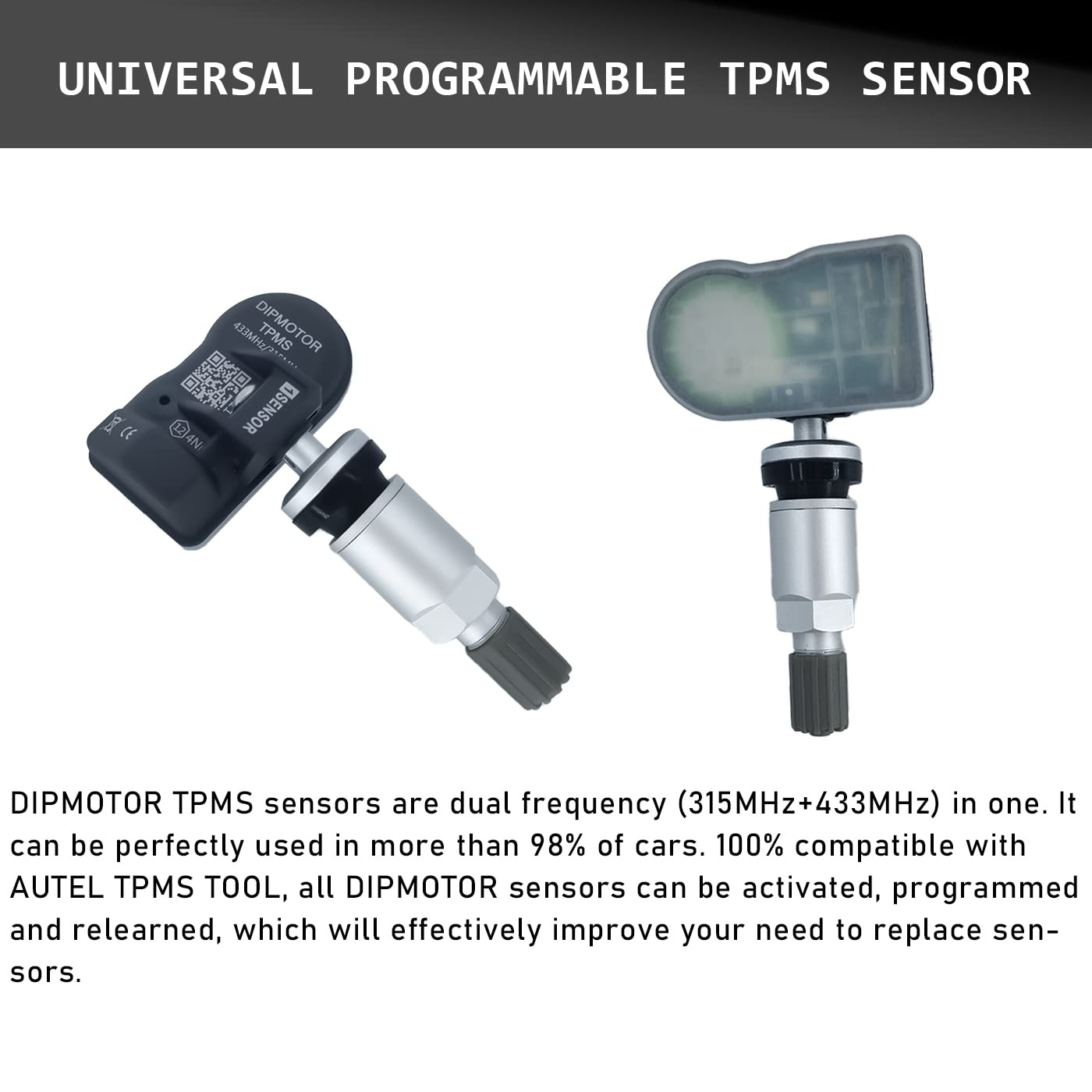 Autel Universal TPMS Sensor - Programmable Dual Frequency (315MHz & 433MHz), 1 Year Warranty