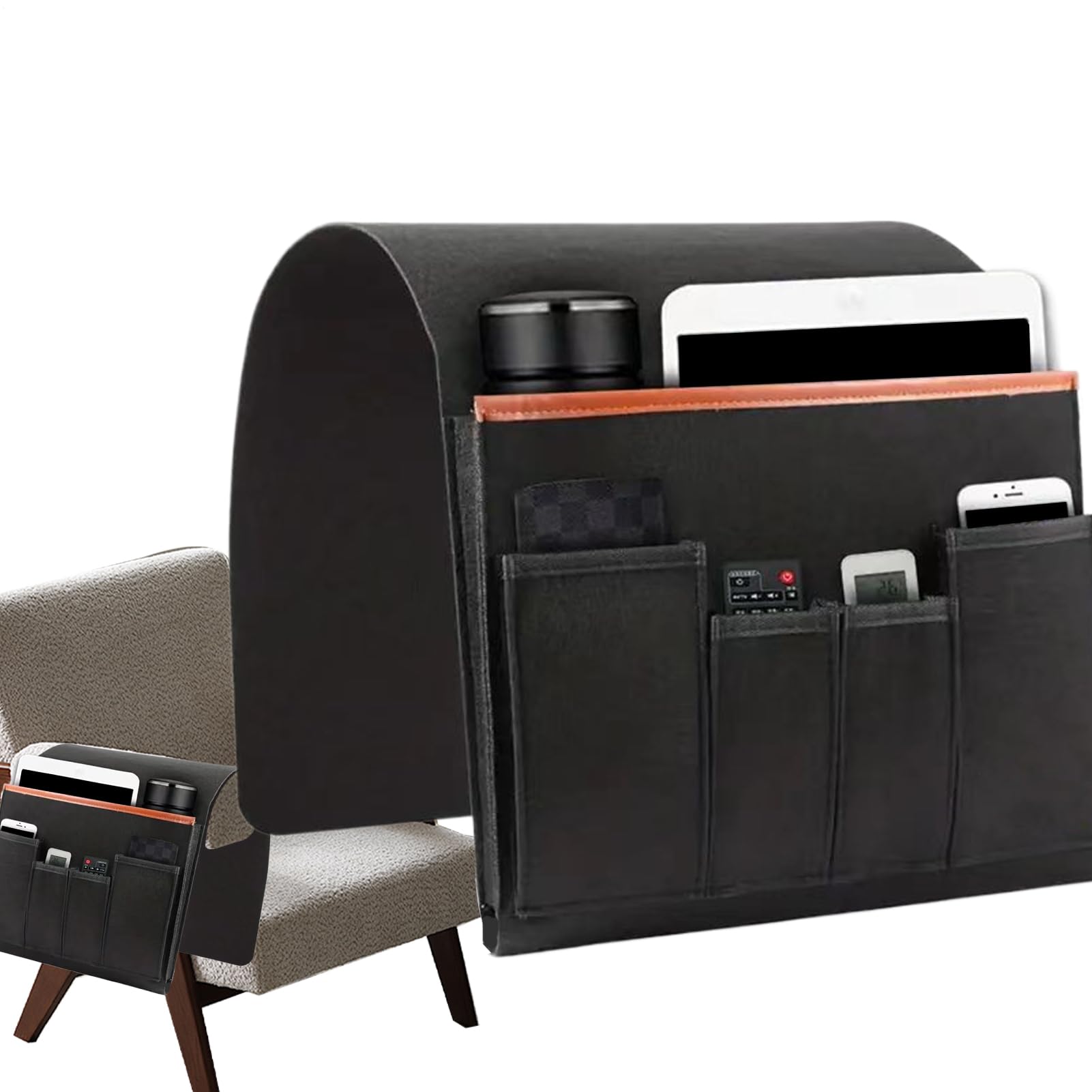 Organizador De Sillón, Organizador De Reposabrazos Para Sofá, Soporte Antideslizante Con 5 Bolsillos, Organizadors De Sofá De Fieltro Antideslizante, Accesorios De Sofás Para Tableta, Teléfono, Gafas
