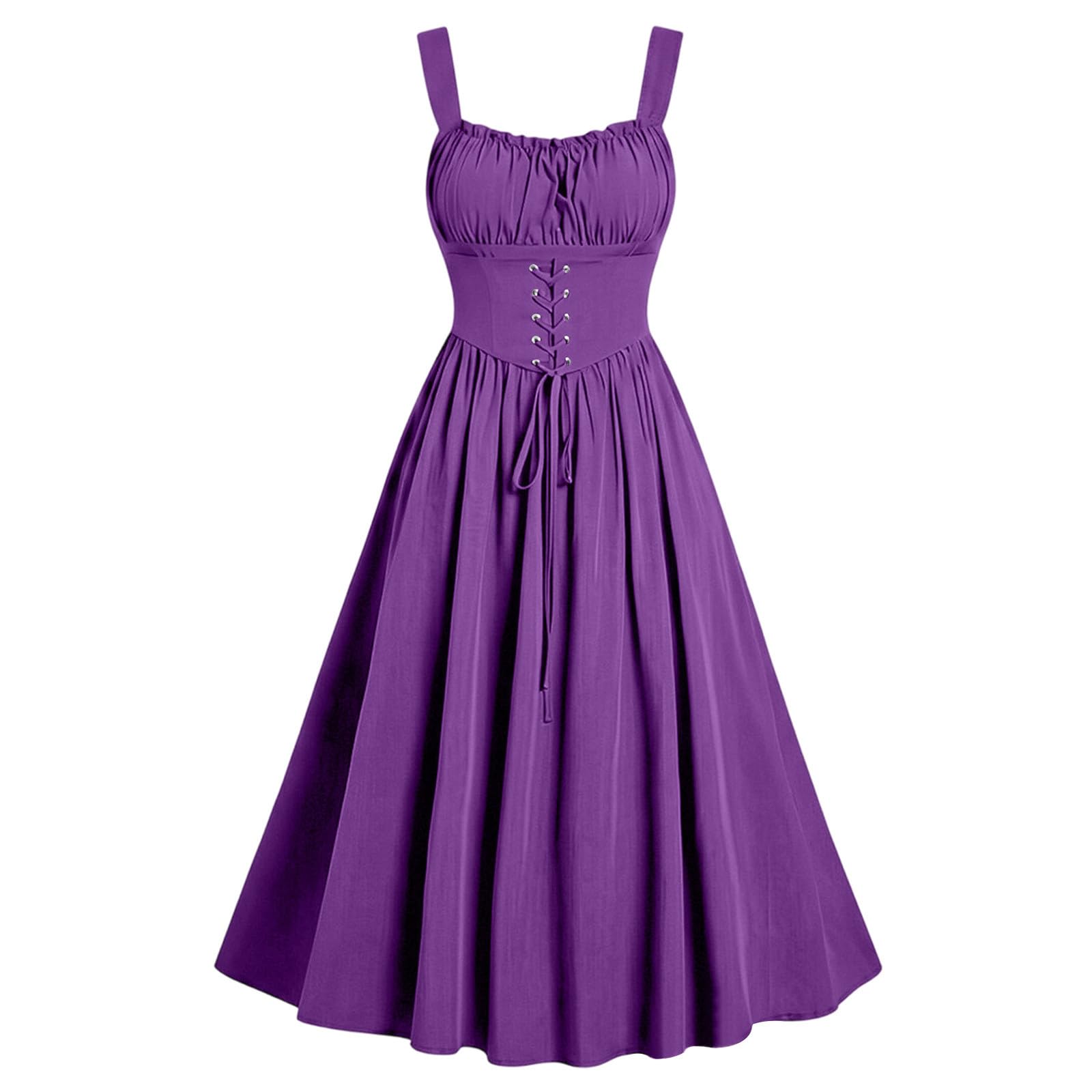 Meeyuioe Renaissance Dress Women Vintage Medieval Victorian Gothic Dresses Sleeveless Square Neck Casual Party Fancy Evening Festive Halloween Costume Halloween Womens Costumes Purple XL