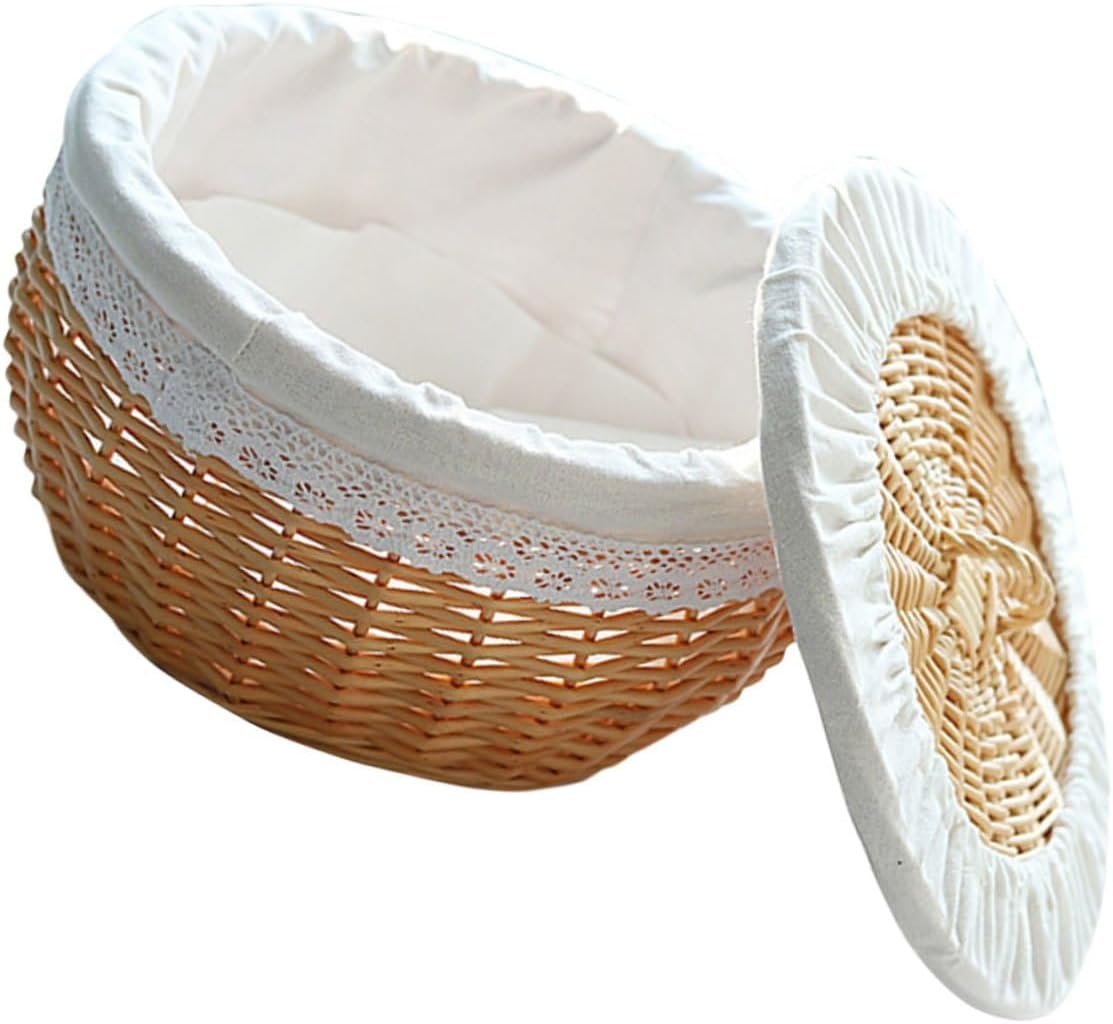 Woven Snack and Bread Storage Basket with Pure White Liner, Medium 30cm Diameter Wicker Fruit and Food Organizer for Kitchen and Dining Table