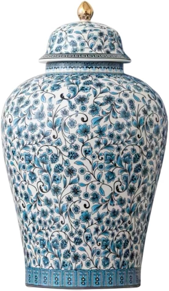 Blue Flower Urn Adult Ashes Ceramic Large 320Cubic inches | 320lb Decorative Memorial buried Urns, 15in high non-traditional Big ashes Keepsake for Human /Female/Women/male /Pet Funeral