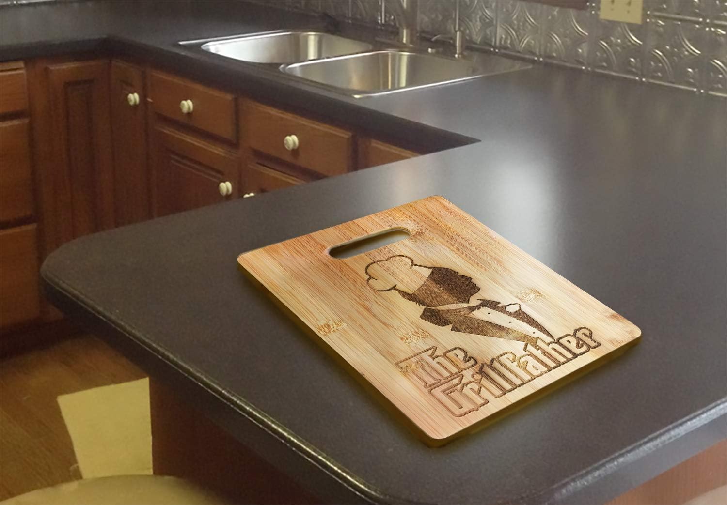 Hat Shark "Grill Father" Funny Laser Engraved Bamboo Cutting Board - Wedding, Housewarming, Anniversary, Birthday, Father's Day, Gift