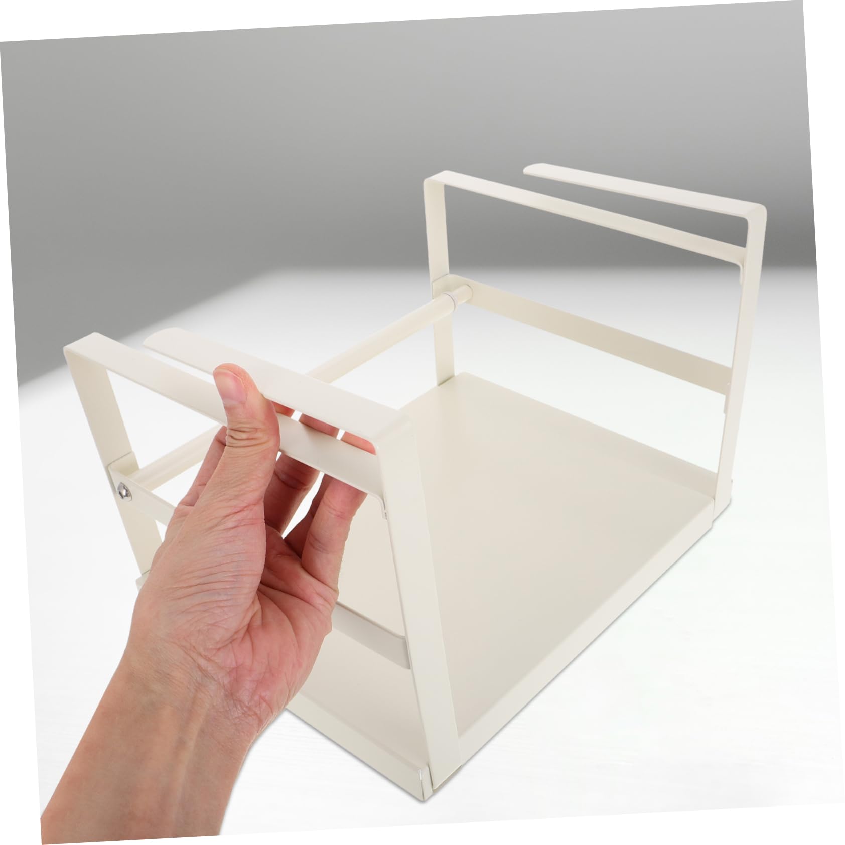 Organizer da Cucina in Ferro Bianco Estensibile Montaggio Facile e Ripiano Singolo per Mensola Sotto Armadio per Cucina e Ufficio
