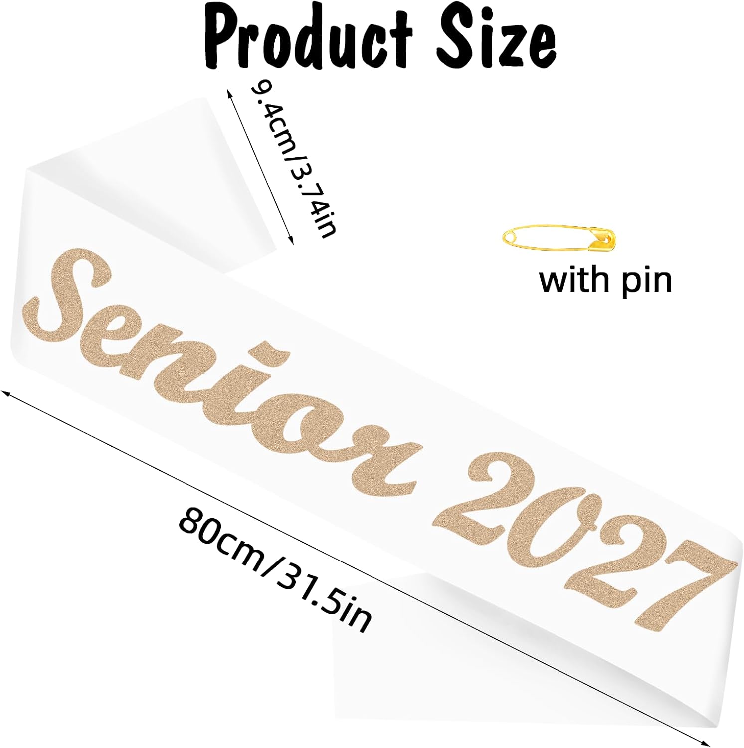 12 Pcs White Senior 2027 Sash with Champagne Gold Glitter Letters | Senior Sashes Class of 2027, Graduation Celebration Cheer Sash, Class Competition Sashes, Graduation Party Supplies Favors