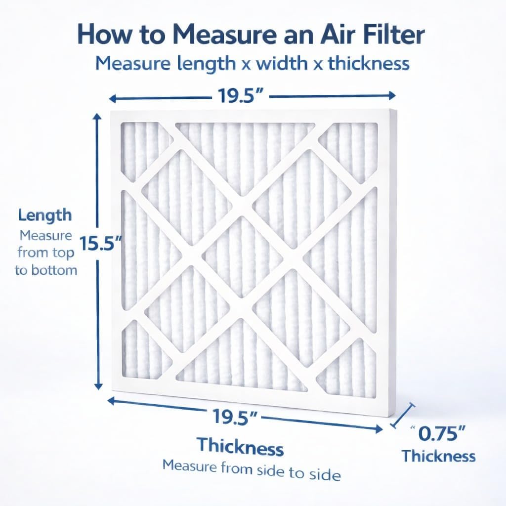 15.5 x 19.5 x 0.75 Actual Size, HVAC Air Filter Replacement, MERV 8, Pleated, Nominal Size 16x20x1, Dust Control, Pack of 4, Made in USA