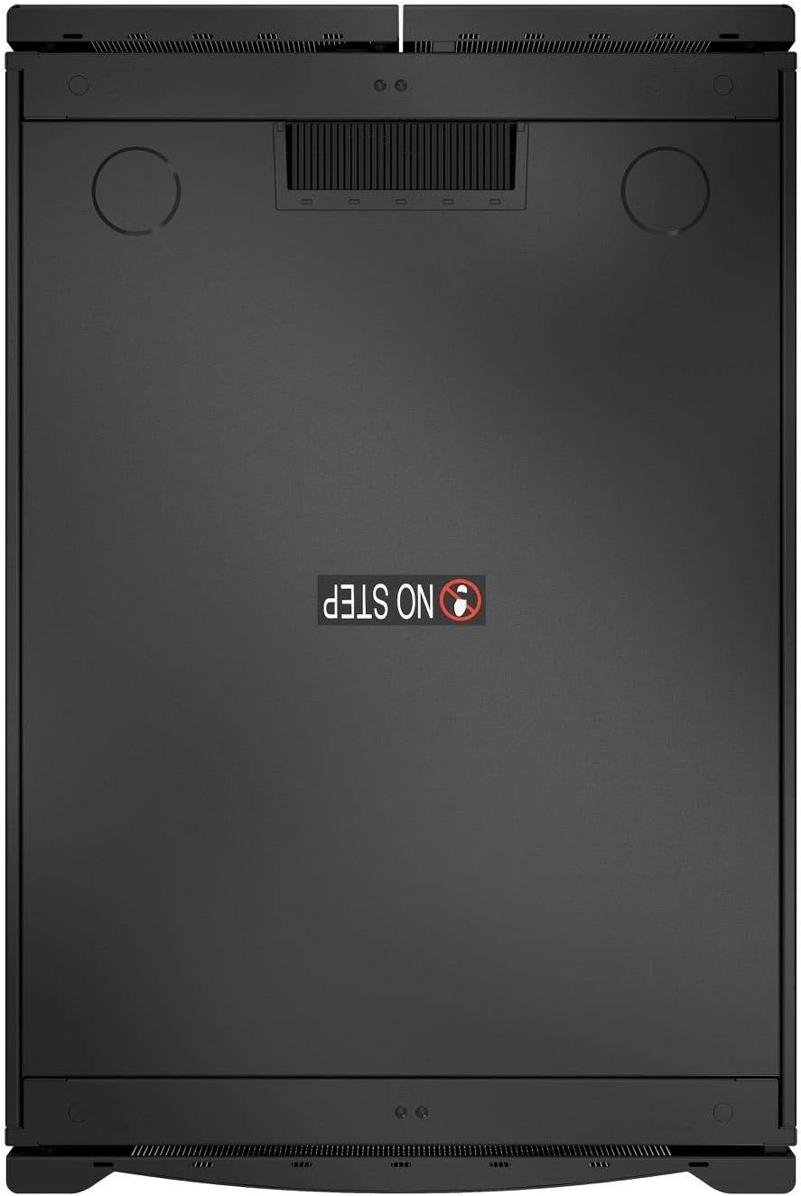 Top view of APC NetShelter SX 18U Server Rack Enclosure with 'NO STEP' warning