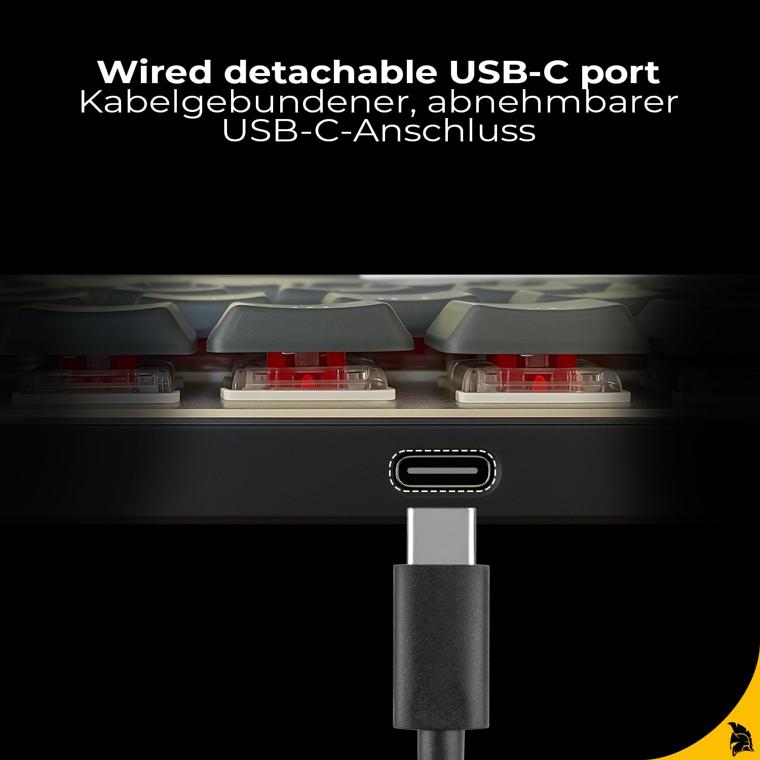 EMPIRE GAMING K241 - Smukła, niskoprofilowa aluminiowa kompaktowa mechaniczna klawiatura gamingowa DE (QWERTZ), przewodowa odłączana USB-C 69 klawiszy MX Red, RGB 24 efekty, NKRO, kompatybilna z PC/P5