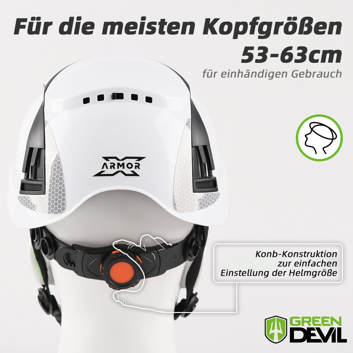 GREEN DEVIL X-Armor Sicherheitshelm EN 397 | ABS Arbeitshelm mit EPS Stoßschutz | 6-Punkt Aufhängung | Belüftet | Einhand-Verstellung 53-63cm | für BAU & Industrie