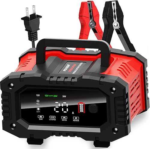 Cargador de batería de coche de 20 amperios, LiFePO4 de 12V20A y 24V10A, plomo ácido (AGMGelSLA), cargador inteligente automático de goteo