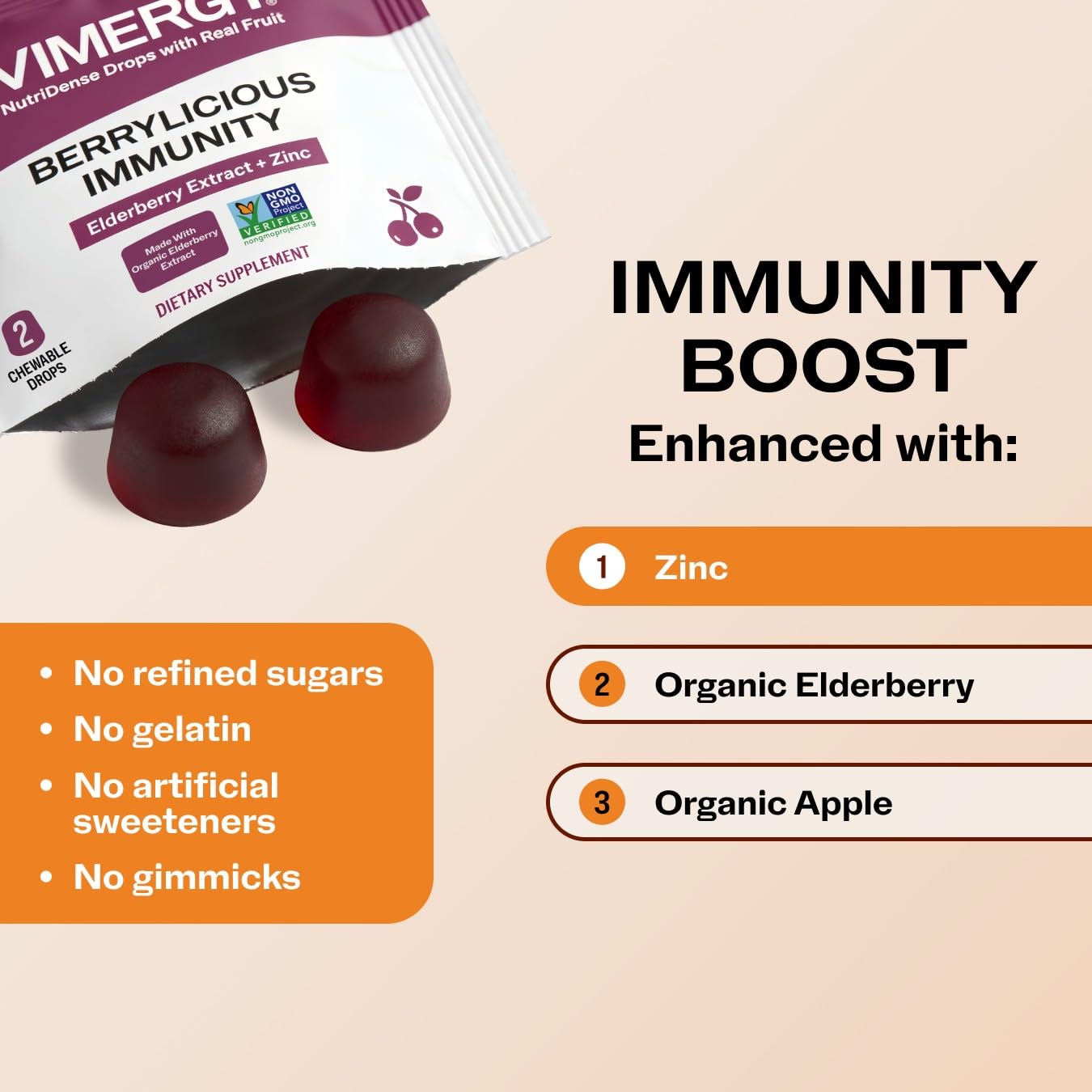 NutriDense Berrylicious Immunity*, Elderberry & Zinc Chewables,1 mo supply — Amazon image 2