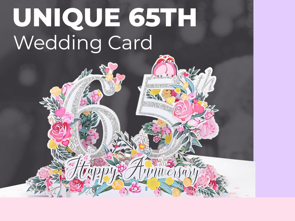 iGifts And Cards Tarjeta de felicitación 3D desplegable con texto en inglés "Happy 65th Milestone Anniversary", perfecta para parejas, bodas elegantes, matrimonio, romántico, estar juntos,