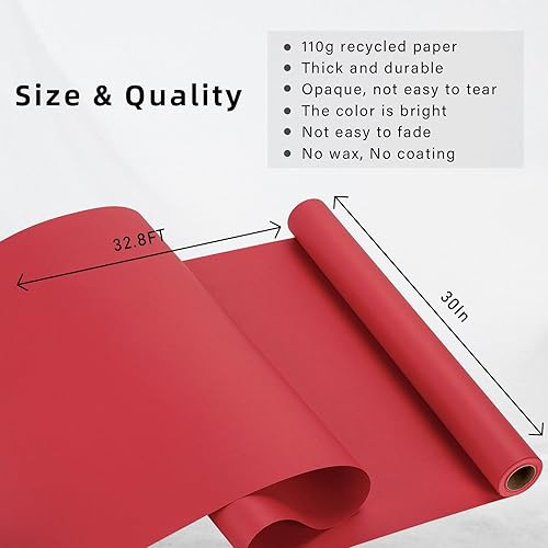 Miniatura 2 de Burymento Rollo de papel de regalo de estraza rojo, papel de estraza de doble cara, papel de estraza de color sólido, papel para manualidades,