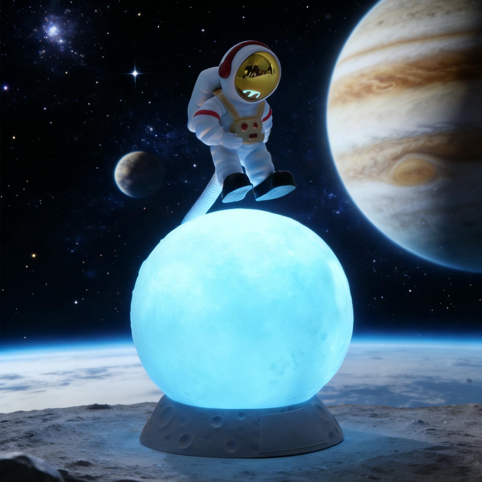 Apradas Astronaut Night Light, Space Moon Night Light, USB Powered Rechargeable, for Bedroom Desktop, Birthday Gift for Adult (Blue)