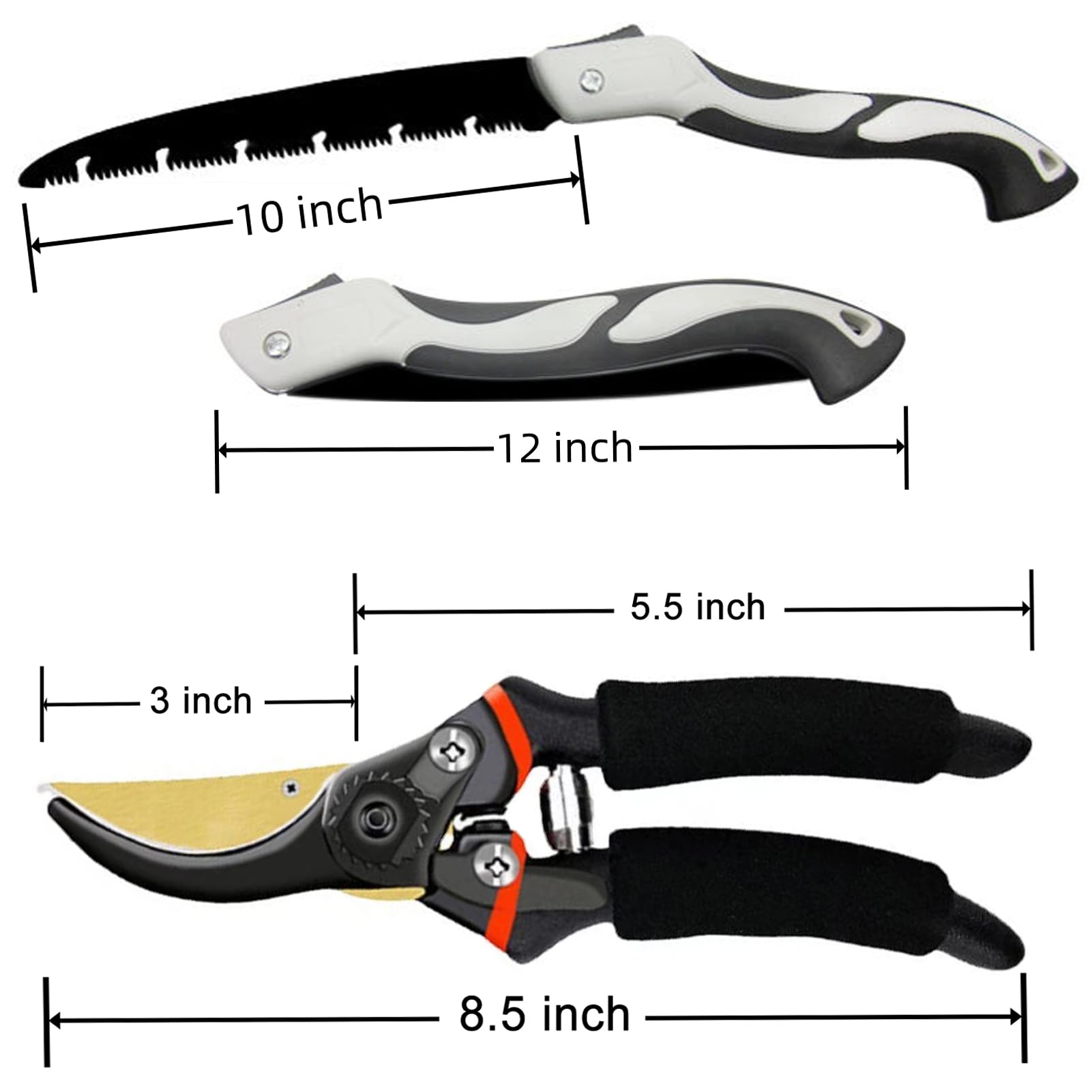 YUANBAO Garden Pruning Kit, 8.5-Inch Ultra Sharp Garden Secateurs + 10-Inch Long Blade Folding Saw + Adhesive Cotton Gloves, Precision Bypass Pruning Shears, Plant Clippers, Gardening Scissors