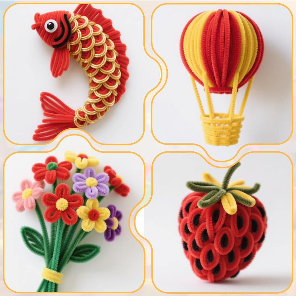 G2PLUS 200 stuks rode en groene pijpenragers, 6 mm x 30 cm, chenilledraad pijpenragers voor kinderen, doe-het-zelf handwerk en kerstdecoratie