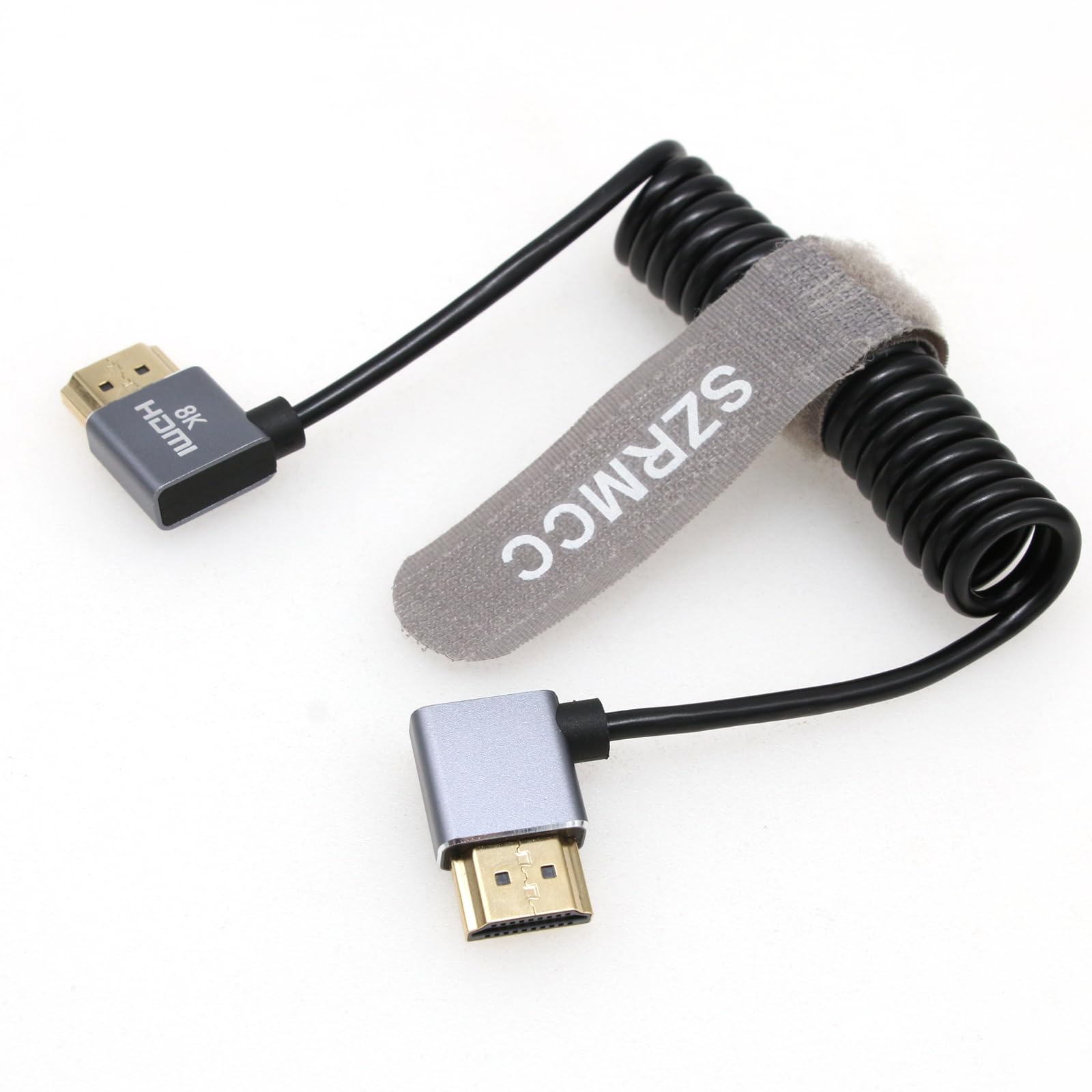 SZRMCC 8k 2.1 HDMI to HDMI Ultra High Speed Coiled Braided Cable for Z Cam E2 Sony FX6 FX9 Canon EOS C70 C300 Portkeys BM5 Atomos Ninjav V Shogun Monitor Left Right Angle - Image 2