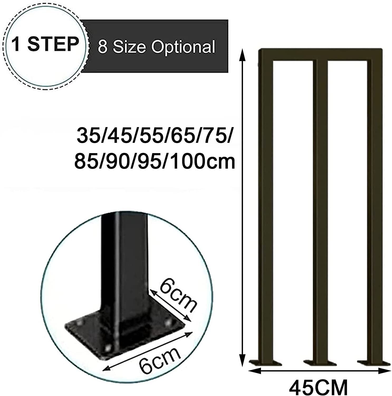 X&Z-XAOY Corrimano in Ferro Battuto Nero Recinzione Antislittamento A Forma di M per Il Balcone del Giardino di Casa Ringhiera per Scale Interne Palo di Supporto (1 Pz) (Size : 3.3ft/100cm)