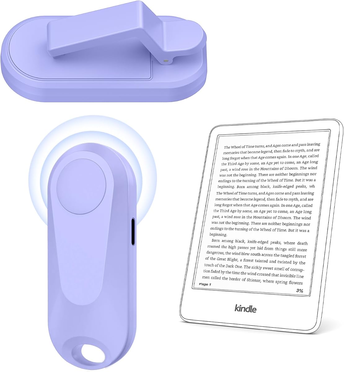[Case-Friendly] Page Turner for Kindle Paperwhite Oasis Kobo eReaders, Camera Camcorder Remote Controls, Page Turner Clicker for ipad Tablets Reading Novels with Wrist Strap Storage Bag Purple