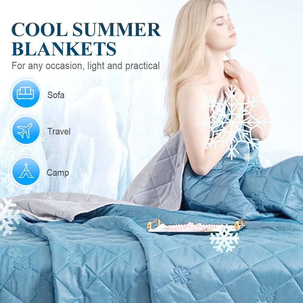 Cooling Blankets for Hot Sleepers, Cooling Comforter, Cold Summer Blanket for Bed,Ice Breathable and Lightweight Gift for Night Sweats (Sky Blue, Queen 79" × 91")
