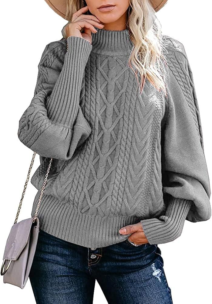 Womens Turtleneck Oversized Sweaters Plus Size Lantern Sleeve Chunky