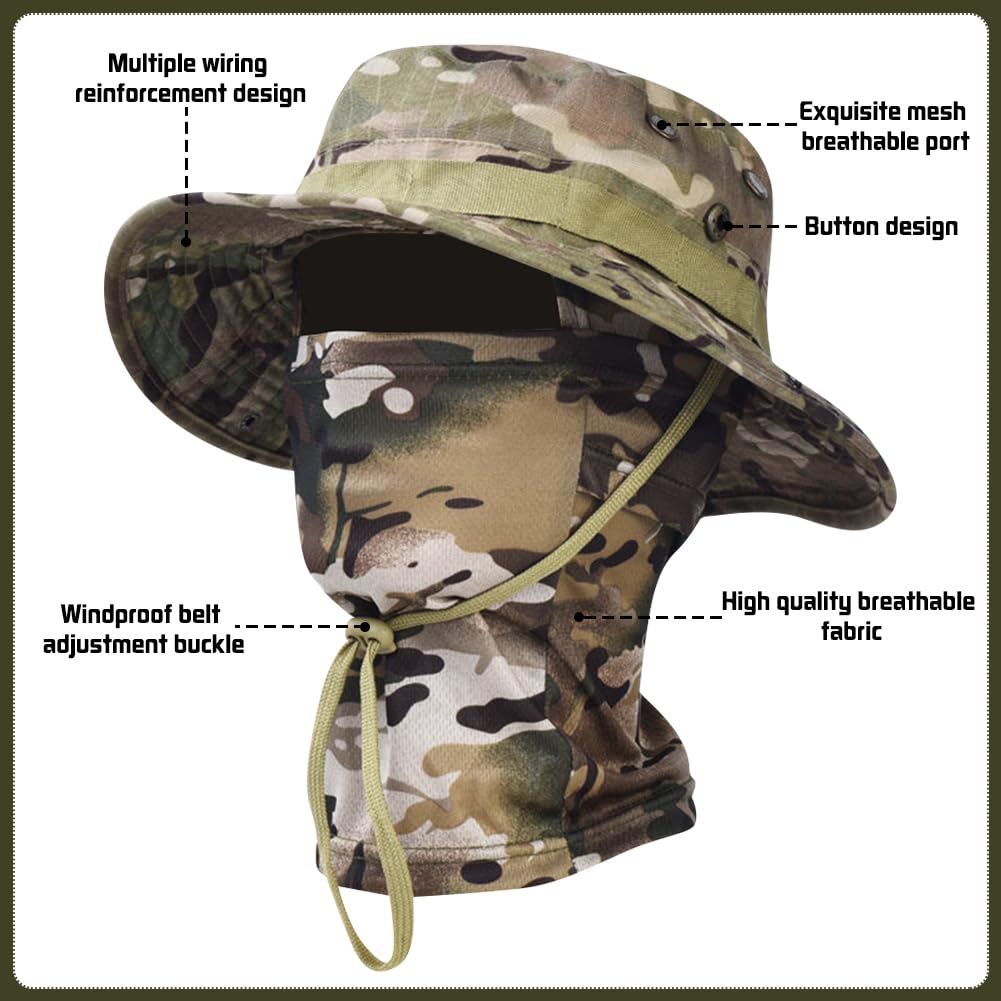 Camo Boonie kapelusz przeciwsłoneczny z kominiarką ochrona przed promieniowaniem UV kapelusz wędkarski kapelusz wiadro kapelusz na polowanie wędrówki wojskowe taktyczne safari