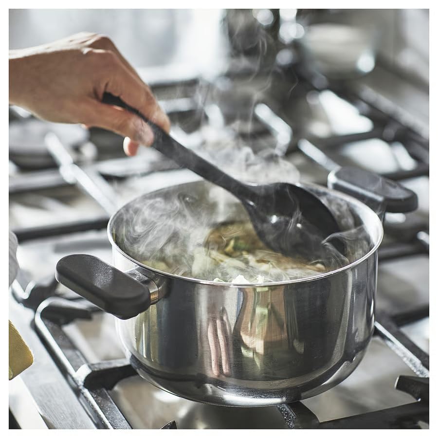 Image of MIDDAGSMAT Stainless Steel Pot with Glass Lid, 3 L, Induction Compatible, Dishwasher-Safe, Steam Vent, Stackable Design, Fast Heating Base